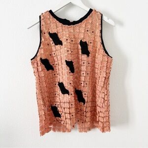 Rosanna Ocampo Lace Peach Sleeveless Blouse Top Embellished Size Large L